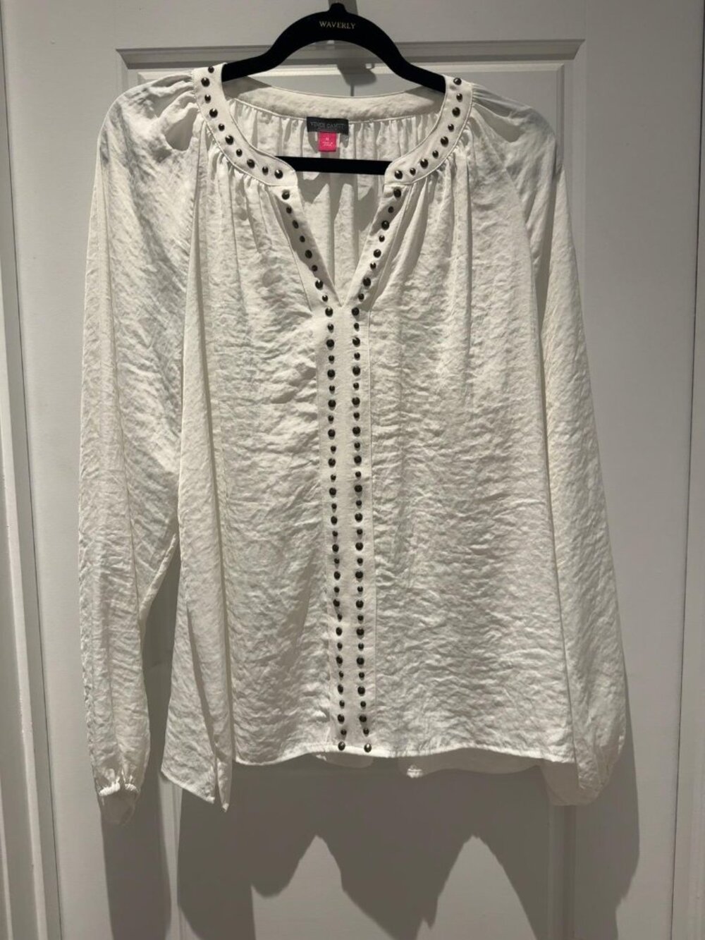 Vince Camuto Ivory Studded V-Neck Long Sleeve Blouse XL